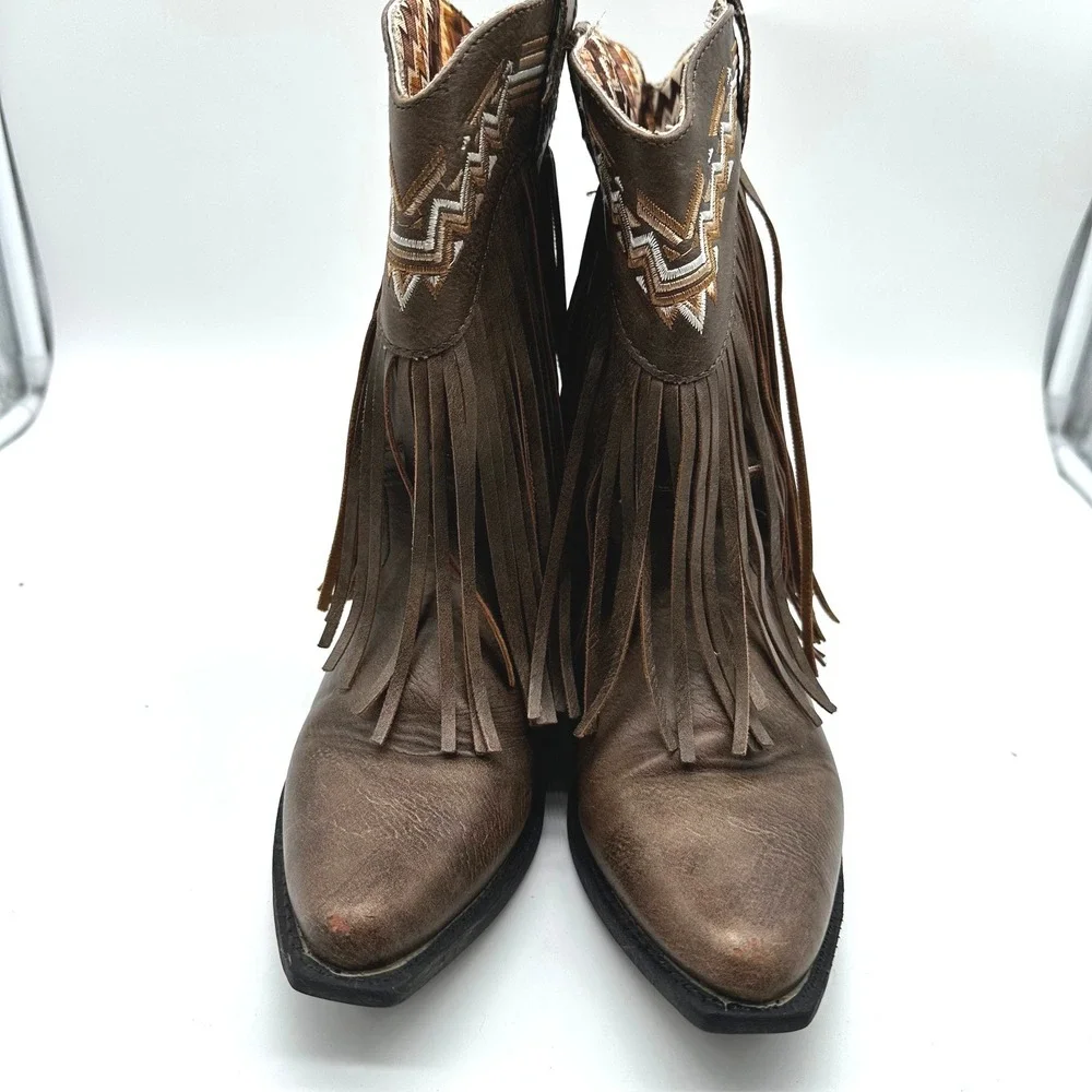 Roper Little Kids Girls Brown Faux Leather Fringe Cowboy Boots Western Size 3